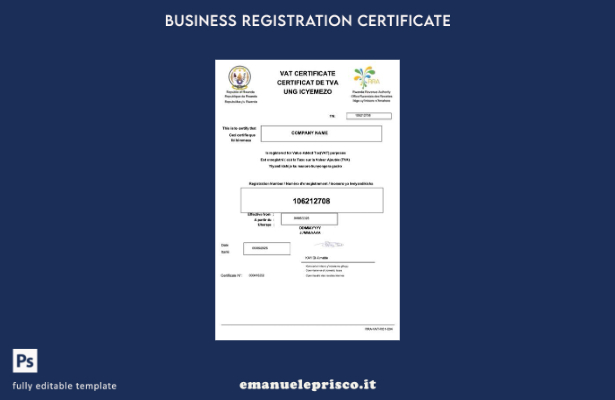 stile verificato Certificato IVA Ruandese Modello Word e PDF